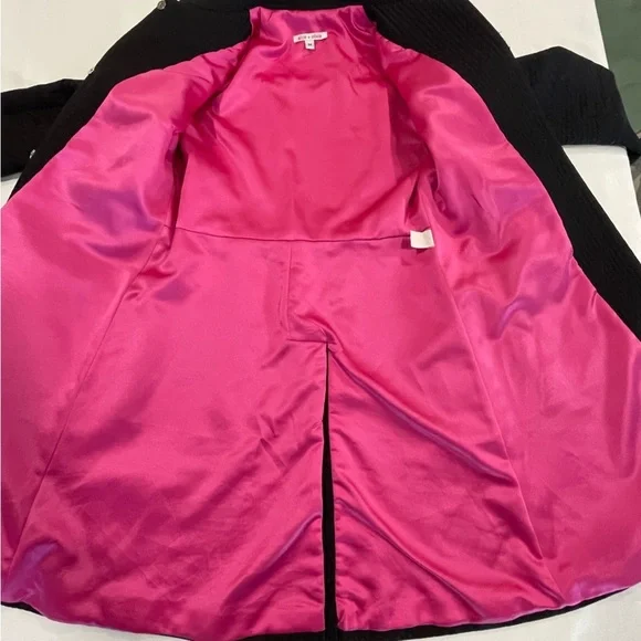 Alice + Olivia | Leather Trim Belted Trench Coat | Black | M/6 - Picture 7 of 12